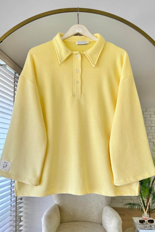 Polo Yaka Armalı Sweatshirt Sarı