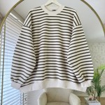 Çizgili Oversize Sweatshirt Haki