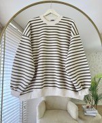 Çizgili Oversize Sweatshirt Haki