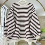 Çizgili Oversize Sweatshirt Bordo