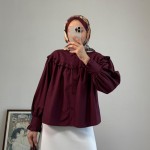 Fırfırlı Kısa Gömlek Bordo