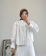 Fırfırlı Kısa Gömlek Ekru