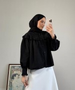 Fırfırlı Kısa Gömlek Siyah