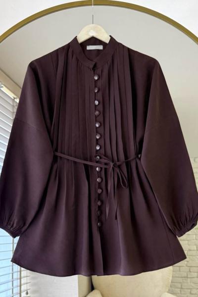 Brit Düğmeli Nervürlü Gömlek