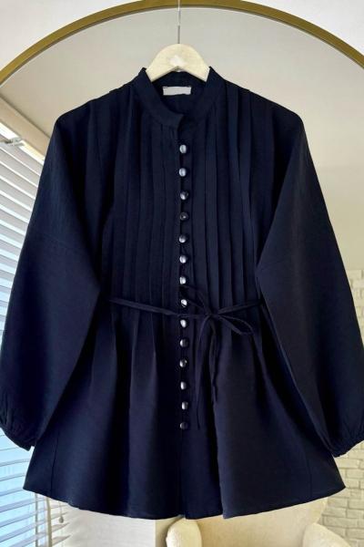 Brit Düğmeli Nervürlü Gömlek