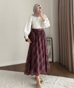 Desenli Kemerli Şifon Etek Bordo
