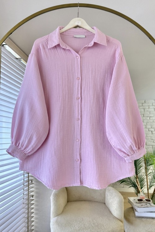 Oversize Müslim Gömlek Açık Pembe