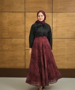 Çiçek Desenli Şifon Etek Bordo