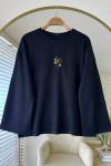 Nakışlı Salaş Sweatshirt  Siyah