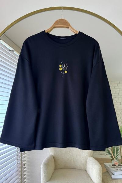 Nakışlı Salaş Sweatshirt  Siyah