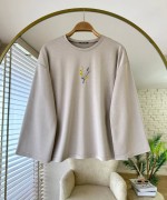 Nakışlı Salaş Sweatshirt  Bej