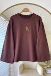 Nakışlı Salaş Sweatshirt  Kahverengi