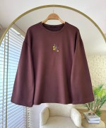 Nakışlı Salaş Sweatshirt  Kahverengi