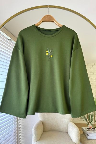 Nakışlı Salaş Sweatshirt  Yeşil