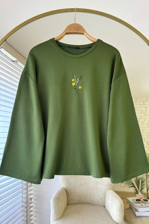 Nakışlı Salaş Sweatshirt  Yeşil