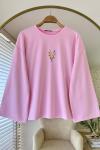 Nakışlı Salaş Sweatshirt  Pembe