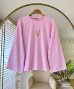 Nakışlı Salaş Sweatshirt  Pembe