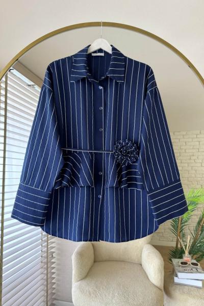 Rose Çizgili Gömlek Lacivert