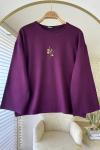 Nakışlı Salaş Sweatshirt  Mürdüm
