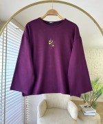 Nakışlı Salaş Sweatshirt  Mürdüm