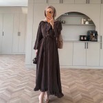 Asimetrik Fırfırlı Piliseli Elbise Kahverengi