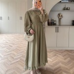 Asimetrik Fırfırlı Piliseli Elbise Yeşil