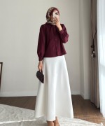 Yakası Bağcıklı Kısa Poplin Gömlek Bordo