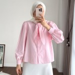 Yakası Bağcıklı Kısa Poplin Gömlek Pembe