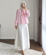 Yakası Bağcıklı Kısa Poplin Gömlek Pembe