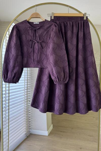 Çiçek Desen Etekli Keten Takım