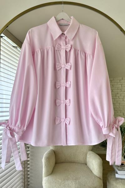 Patı Fiyonklu Oversize Gömlek Pembe