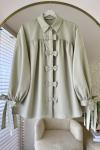 Patı Fiyonklu Oversize Gömlek Çağla Yeşili