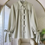 Patı Fiyonklu Oversize Gömlek Çağla Yeşili