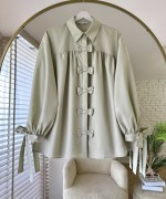 Patı Fiyonklu Oversize Gömlek Çağla Yeşili