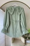 Yakası Nakışlı Gömlek Yeşil
