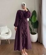 Kuğu Fırfırlı Elbise Mürdüm