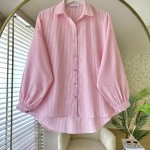 Çizgili Oversize Gömlek  Pembe