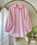 Çizgili Oversize Gömlek  Pembe