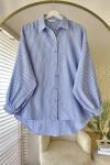 Çizgili Oversize Gömlek  Lacivert