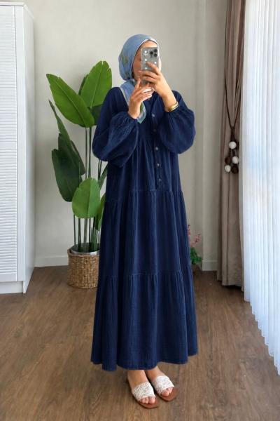 Oversize Müslin Elbise Lacivert