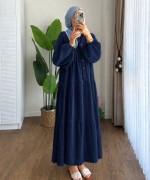 Oversize Müslin Elbise Lacivert