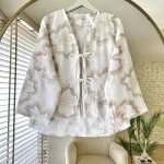 Rose Nakışlı Keten Kimono Kahverengi