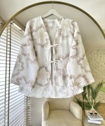 Rose Nakışlı Keten Kimono Kahverengi