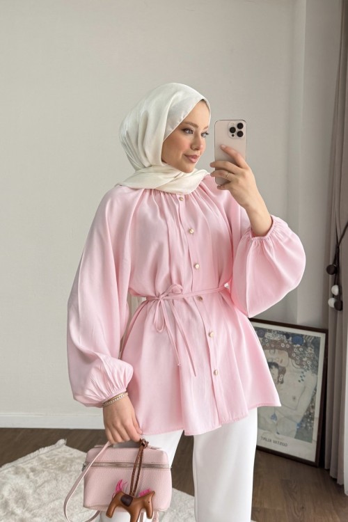 Reglan Kol Oversize Gömlek Pembe