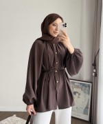Reglan Kol Oversize Gömlek Acı Kahve