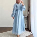 Kolu Fırfırlı Vual Elbise Mavi