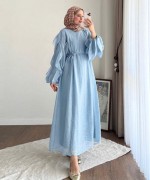 Kolu Fırfırlı Vual Elbise Mavi