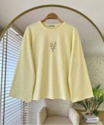 Nakışlı Salaş Sweatshirt  Sarı