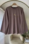 Nakışlı Salaş Sweatshirt  Koyu Vizon
