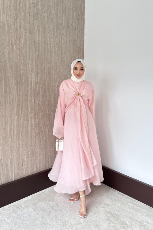 Bolerolu Vual Elbise Pembe